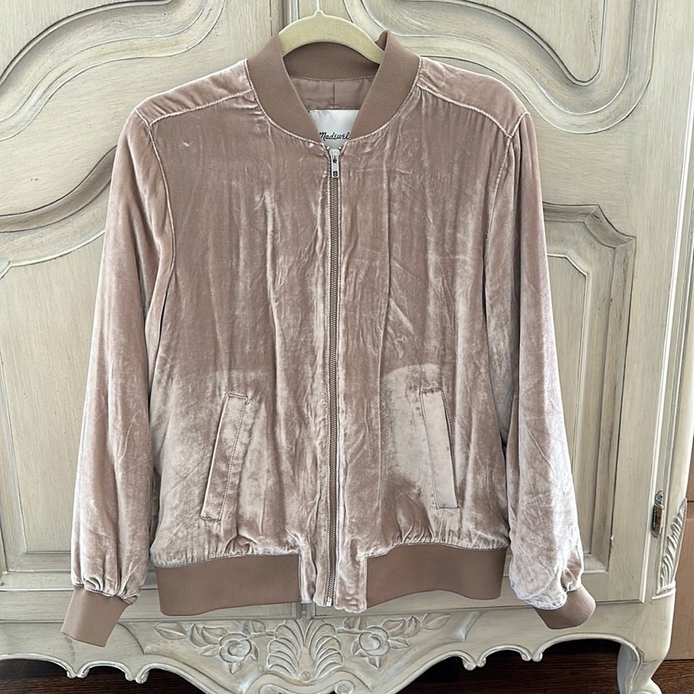Madewell Velvet Bomber Jacket in Champagne Color Size Small